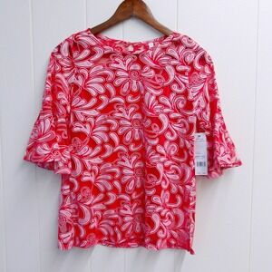 N. Y. Collection Sheer Floral Blouse Bell Sleeve 2pc Top Set‎ Sz PM /#6317